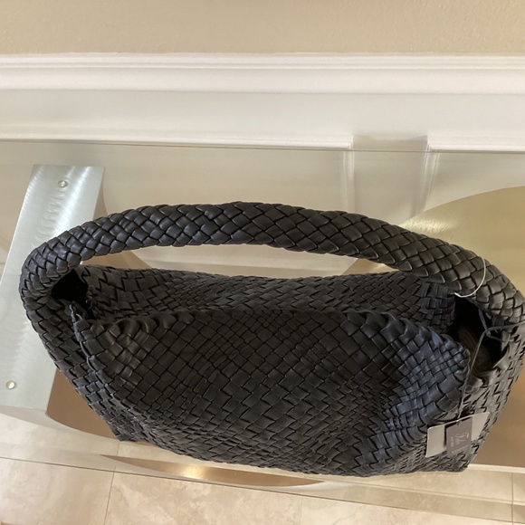 Falor Italy Handmade Black Woven Leather Large Shoulder Hobo Bag Magnetic Close - Picture 3 of 16